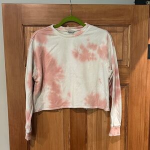 Tie-Dye Long Sleeve Crop Top- Pink and White
